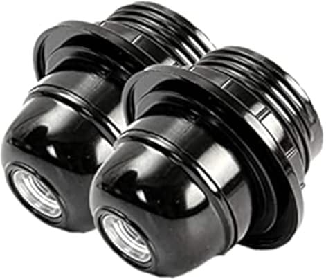 Art Deco Emporium Twin Pack E27 Lampholder in Black Bakelite with Shade Ring and 10mm Threaded Entry for Table Light Fittings, Black Ceiling Light Fitting or Pendant Light Fitting