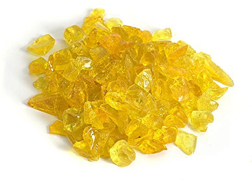 Reflektierender Feuerglas-Kies, mit hohem Glanz, Feuersteine, Feuerglas-Kieselsteine, Perlen für Feuerstelle, Aquarium, Garten, 1–2 cm, 540 g (gelb)