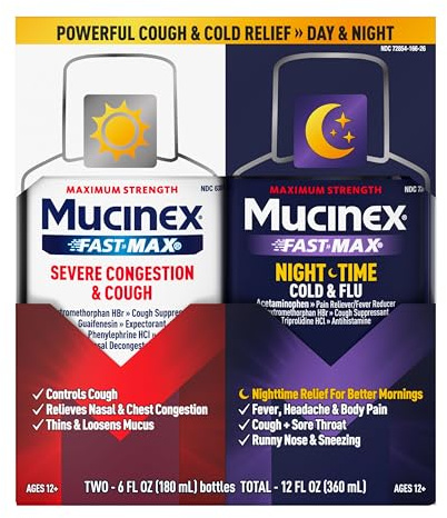 Mucinex Fast-Max & NightShift Combo Pack - Max Strength Cough & Cold Medicines For Mucus Relief, Chest Congestion, Nasal Congestion, Sinus Congestion, Sinus Pressure, Cough Symptom Relief (2x 6 FL OZ)