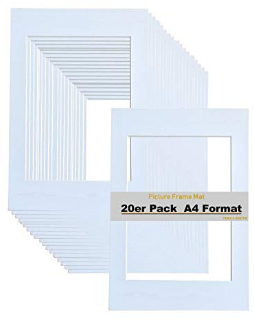 TUKA-i-AKUT 20er Passepartouts DIN A4 für Bilder im Format 15x20 cm, Weiß, 1mm stark - Säurefrei Alterungsbeständig für Einrahmen von Bilder, Fotos, Poster, Kunstdrucken usw. TKD9100-A4-20x