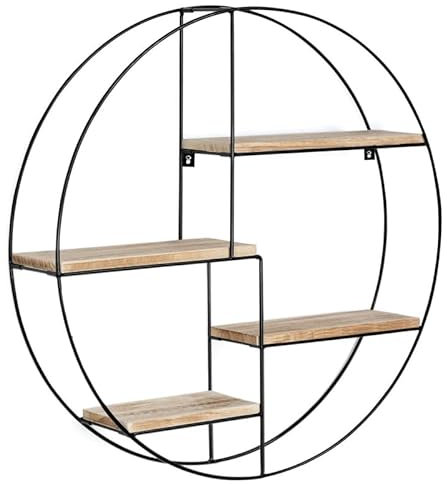 IDMarket - Etagère Murale Ronde Lily 4 Niveaux Bois et métal Design Industriel