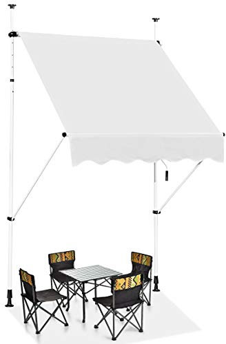 GOPLUS Tenda da Sole,Parasole con Altezza Regolabile, Tenda da Sole per Giardino e Balcone, con Pali di Supporto, Struttura Metallica (1,5x1,2 M, Beige)