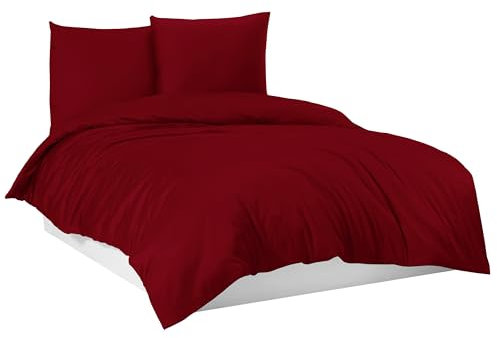 Mixibaby Bettwäsche Bettgarnitur Bettbezug 100% Baumwolle 135x200 155x220 200x200 200x220, Farbe:Weinrot, Größe:200 x 200 cm