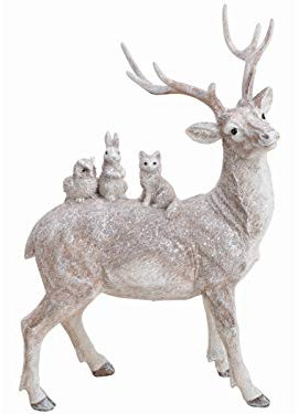 Deko-Figur Hirsch und Freunde mit Glitter aus Poly - Winterdeko Weihnachtsdeko Deko Aufsteller (Weiss) B20 x H30 x T12cm