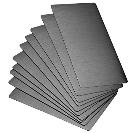 sourcing map Blank Metal Card 80x40x0.4mm Brushed 201 Stainless Steel Plate for DIY Laser Printing Engraving Black 10 Pcs