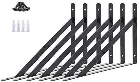 AddGrace Shelf Brackets Heavy Duty Triangle Shelving Brackets 300x190mm Wall Mounted Metal Right Angle Shelf Support Screws Include (300x190mm/12x7.4inch) Black 6 Pack