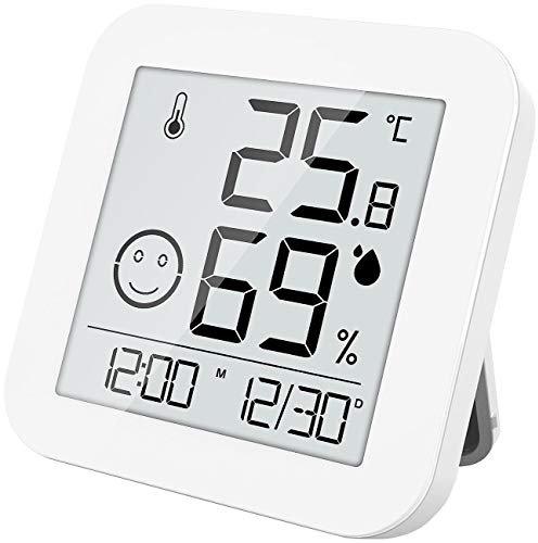 infactory Thermometer Digital: Digitales E-Ink Thermo- und Hygrometer mit extralanger Laufzeit (Digitale Thermometer Hygrometer, Raumklima, Kühlschrank)