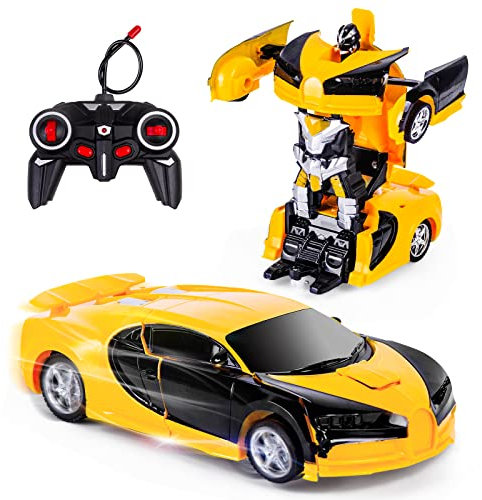 Kazzley Roboter Auto mit Fernbedienung, Transformation Spielzeug Ferngesteuertes Auto RC Transformator Spielzeugauto für Kinder Junge Geschenke ab 4 5 6 7 8 9 10 Jahre Gelb