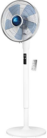 Rowenta 16 Inch Oscillating Stand Fan with Tiltable Head, Remote Control, Powerful Airflow, Adjustable Height, Home and Office, Silent Setting, 5 Speed Settings, 8 Hour Timer, 35dBA, White, VU5870