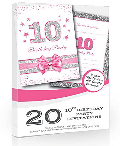 Olivia Samuel Lot de 20 cartes d'invitation pour 10e anniversaire de mariage - Motif pailleté rose et effet photo - Format carte postale A6 avec enveloppes