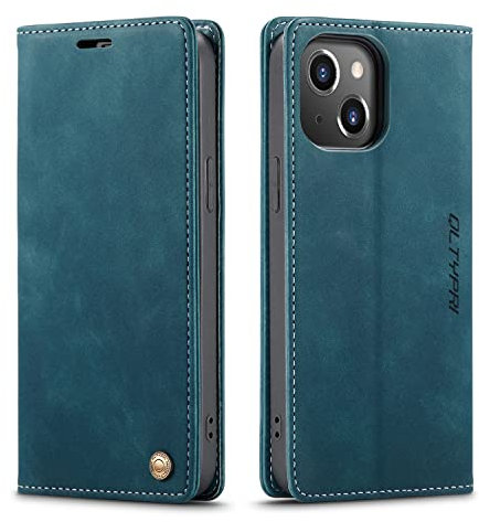 QLTYPRI Case for iPhone 13, Vintage PU Leather Wallet Case Card Slot Kickstand Magnetic Flip Folio Book Case Cover for iPhone 13 - Blue