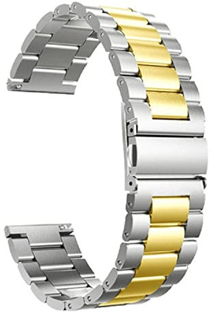König Design Sport Ersatz Armband kompatibel mit Huawei Watch GT 3 46 mm Edelstahl Band Loop Silber Gold