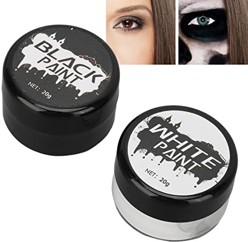 Pinturas de Cara Maquillaje de Halloween Negro + Blanco Cara Pintura Corporal Efectos Especiales Kit de Maquillaje Kits de Pintura Facial para Adultos Cobertura Completa Maquillaje Kit