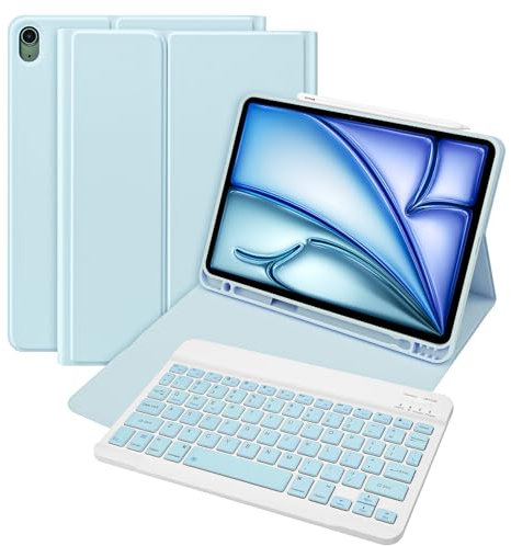 Bettdow Tastatur Hülle für iPad Air 6.Gen M2 2024 11/ iPad Air 5.Gen 2022/Air 4.Gen 2020, Deutsch QWERTZ Layout Magnetisch Abnehmbarer Tastatur mit Hülle für iPad Air 10,9/ iPad Air 6 11, Blau