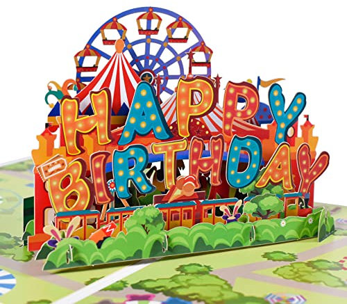 GREETING ART Happy Birthday Karte, 3D Pop-up Geburtstagskarte mit Karnevals,Geburtstagsgrusskarte mit Umschlag fuer Kinder, Frauen,Mama,Papa, Frau, Mann