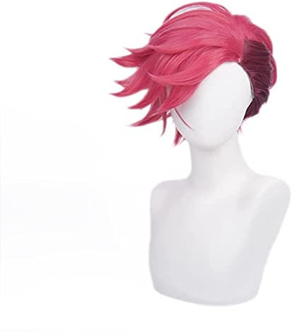 WELLHY Spiky Magenta Cosplay Perücke for Vi League of Legends Anime LOL Arcane Vi Rose Rot Kurz Cosplay Perücken Coser Perücke