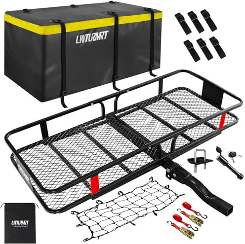 LWTURMRT 60X21.6X6 Hitch Cargo Carrier with Waterproof Cargo Bag(58X20X24), Rust Resistant Baking Paint and Alloy Steel Material