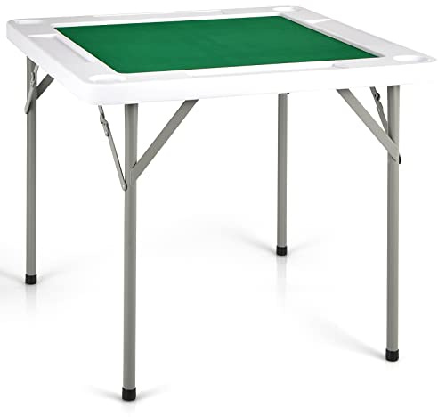Maxmass 35” Mahjong Table, 4-Player Folding Card Game Table with PVC Desktop, 4 Cup Holders and 4 Chip Trays, Portable Poker Table for Mahjong, Poker, Domino