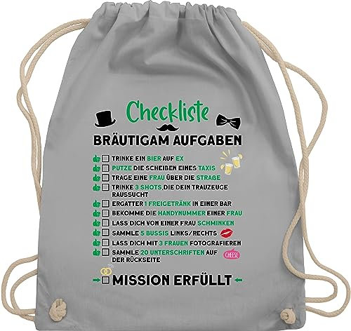 Turnbeutel Rucksack - Junggesellenabschied Männer - Checkliste Bräutigam Aufgaben JGA - Unisize - Hellgrau - checklist polter rucksäcke jungesellenabschied polterabend turnsackerl mann outfit