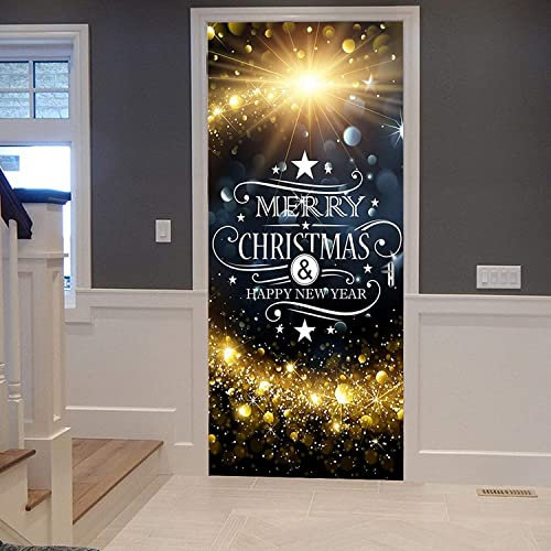 3D Kreative Türaufkleber Weihnachten Guten Rutsch Ins Neue Jahr 85 X 215 Cm Selbstklebend Innentüren Türfolie Art Decals Pvc Fototapete Wasserdichte Türtapete Poster Wohnzimmer Kinderzimmer Dekoratio