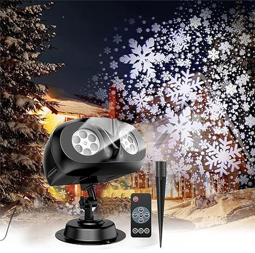 Projecteur de Noel, Projecteur Noel Exterieur avec Télécommande, Projecteur Flocon de Neige étanche IP65 avec Effet de Chute de Neige Pour Décorations Intérieur Extérieur Jardin Noël Mariage Party