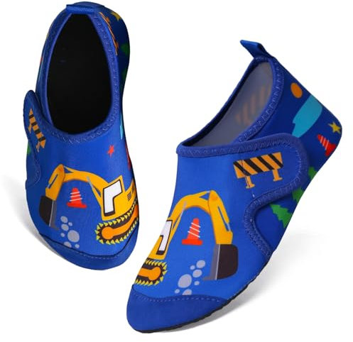 TMEOG Escarpines Niño Niña Zapatillas Agua Zapatos de Playa y Piscina Calcetines Natación de Antideslizante Calzado para el Agua Zapatos Descalzos para Niños(24/25 EU,Excavadora)