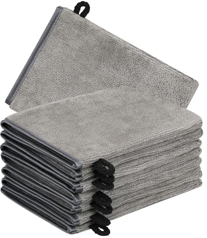 GRBAIN 8 Pièces Gants de Toilette en Microfibre et Coton - Pour Bébé, Enfant et Adulte - Serviette Visage et Douche - Gris