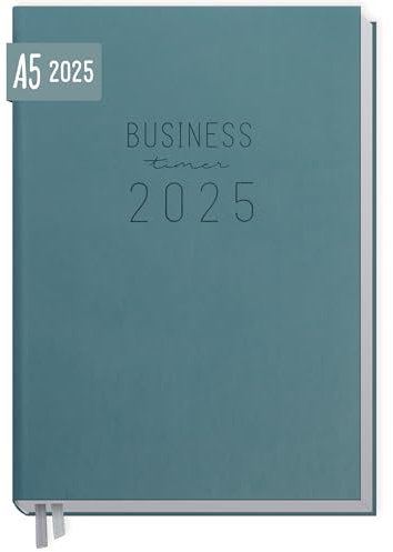 Häfft® Business-Timer 2025 A5 Petrolgrau 1 Woche 2 Seiten - Buchkalender, Terminplaner, Wochenplaner, Wochenkalender, Organizer, Terminkalender - nachhaltig & klimafreundlich