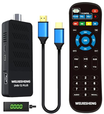 Decodificador TDT HD 2025,Decodificador DVB-T2,HD 1080P H.265 HEVC Principal 10-bit,Soporta HDMI,AV,Ethernet/USB Wi-Fi/DLNA/PVR/Funciones Multimedia [Mando a 2 en 1 con Control de TV]