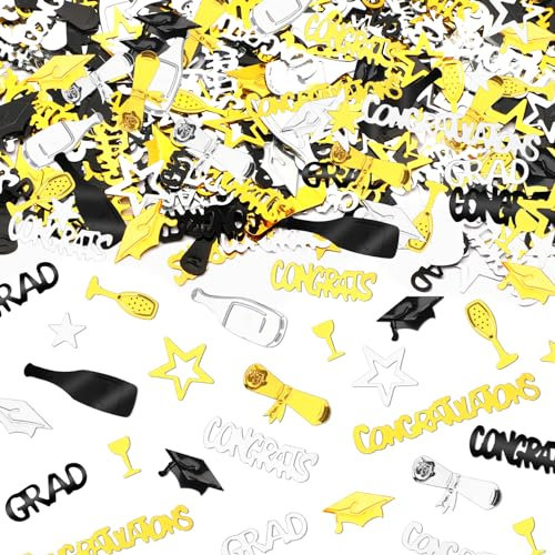 JULBEAR Abschluss-Konfetti, Klasse von 2025, Partyzubehör, schwarz, gold, silber, Dekorationen, Konfetti, Congrats Grad, Tischdekoration für 2025, Abschlussfeier, Kindergarten, Uni, Schule, Dekoration