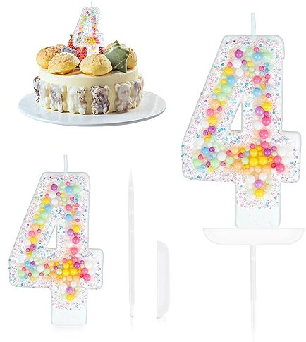 Geburtstagskerzen Zahlen 4,Makronen Geburtstag Nummer Kerzen,Pastell Perle Pailletten Zahlenkerzen Kuchenaufsatz für Geburtstag Mädchen Geburtstags Jubiläum,Kuchen Kerzen Kuchen Topper Dekorationen