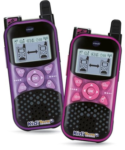 VTech - KidiTalkie Explorer Morado/Rosa, Walkie-Talkies Infantil con Linterna y Efectos de Voz, Envío de Mensajes, Función Cambio de Voz, Juegos, Regalo niños +4 años, Versión ESP
