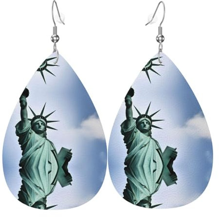 Freiheitsstatue im NYC-Muster, Tropfen-Ohrringe, Anhänger, 2 Stück, stilvoll und schön, leicht, baumelnd für Damen und Mädchen, Einheitsgröße, Leder