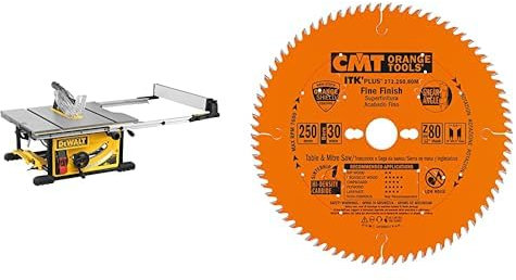 DEWALT - Scie à Table 250 mm - DWE7492-QS - Scie sur Table Filaire 2000 W & CMT 273.250.80 m Ultra fine lame Kerf Z-80 D-250 B-30 K-2,4 P-1,6
