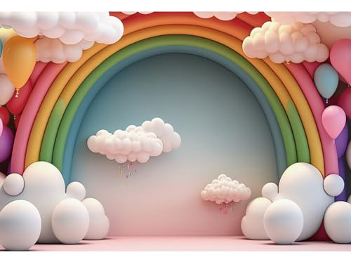 Ttincceer Sfondo Arcobaleno Arco 3x2m Cartone Animato Arcobaleno Palloncino Nuvola Bambino Doccia Sfondo Neonato Ragazzo Ragazza Festa di Compleanno Decorazione Banner