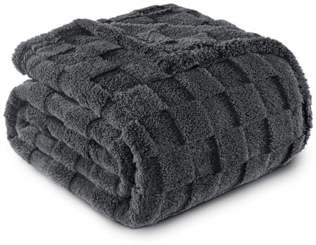 Exclusivo Mezcla Plaid Couverture Polaire à Motif Carreaux, Plaid jeté de Canape Super Doux et Chaud, Léger pour Toutes Les Saisons, 130x150CM, Gris Foncé