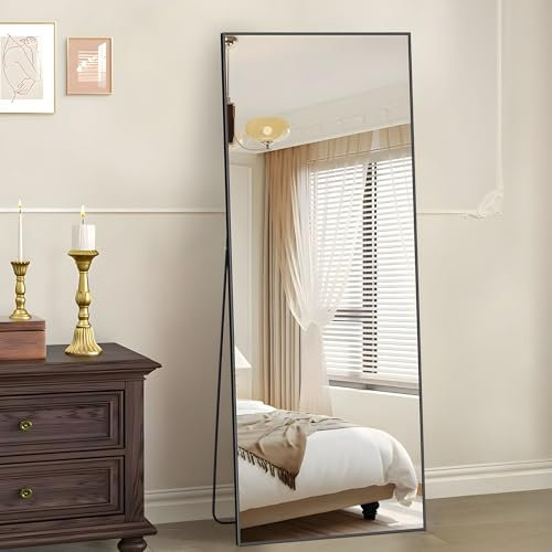 KOCUUY Rechteckig Ganzkörperspiegel, 165 x 60 cm Großer Standspiegel, Groß Wandspiegel mit Schwarz Aluminium Rahmen, Hängend, Stehend, Kippbar, für Wohnzimmer, Schlafzimmer und Flure