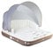 FANTASK Letto a isola di lusso XXL, gonfiabile con baldacchino retrattile e rimovibile, isola da bagno con 2 portabevande 180 x 180 x 160 cm, bianco, marrone, argento