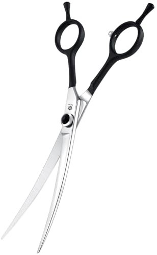 Dream Reach 7 Zoll Profi Gebogene Hundeschere Fellschere Hunde Schere mit Ergonomischer Griff 440C Edelstahl Sicherheit Fellschere für Hund Katzen Schneiden Schwarz