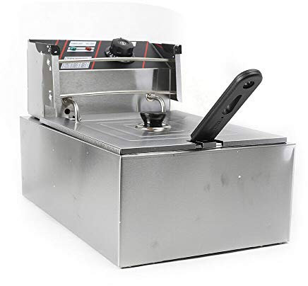 Levkitch Elektro Edelstahl Doppe Fritteuse Tief 1 * 5.5L Tank Deep Fryer mit Kaltzonenfunktion und regelbarer Heizstufe (1 * 5.5L)