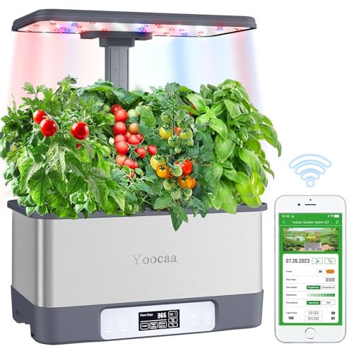 Yoocaa Sistema di Coltivazione Idroponica con LED Timer Automatico, Serra Idroponica Smart Garden con Controllo App, Kit Regolabile per Casa e Cucina, 8 Pods (Altezza Massima 45cm)
