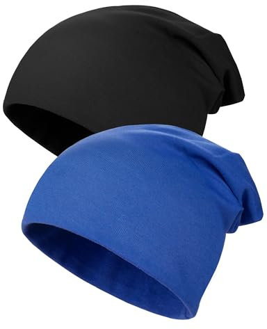 Kiiwah 2 Stück Kinder Slouch Beanie Mütze, Weiche Wintermützen für Jungen Mädchen, Warme Kindermützen Doppellagige Baby Strickmütze für Kinder Frühling, Herbst, Winter-Schwarz, Dunkelblau
