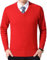 FULIER Men's V-Neck Jumper Cashmere Knitted Pullover Casual Long Sleeve Sweater Basic Sweatshirt Winter Jumper (Red, XL)