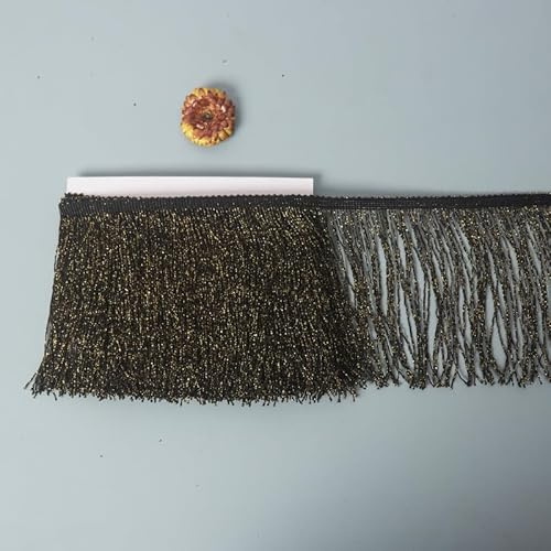 WANYI 5 Yards 15cm Breite Fransenborte Pailletten Fransen Quaste Seide Quastenborte Fransenbesatz Fransenband Tanzfransen Nähzubehör für Lateinisches Tanzkleid, Bühnenkleidung, Apparel(schwarz+gold)