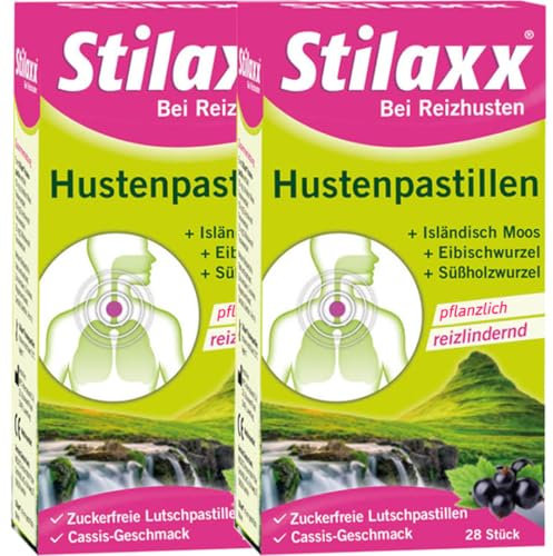Stilaxx Hustenpastillen 2x 28 Pastillen - bei Reizhusten - reizlindernde Wirkung - für Kinder ab 4 Jahren - mit Cassis-Geschmack