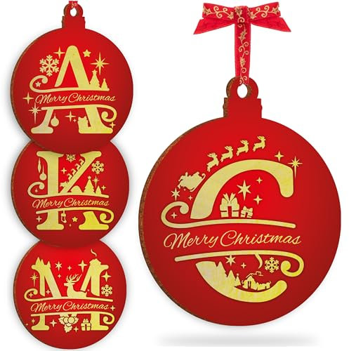 Initial Ornament for Christmas Tree Decorations - 12x10cm - Xmas Wooden Hanging Green Baubles, Christma Family Tree Gifts C3 (Initial #C)