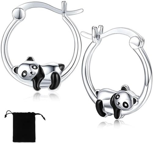 ZEPIQOR Silber Panda Creolen Ohrringe für Damen und Mädchen, Niedliche Tier Schmuck Geschenke