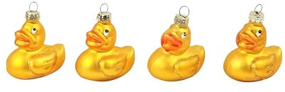 Glaskugel 4er Set gelbe Entchen Motivkugel Ente 5x4x6 cm Quietscheente Kugeln Anhänger Glas Christbaumschmuck Christbaumkugeln