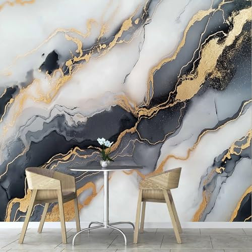 Schwarzer Marmor Tapete Wandbild 3D Fototapete Goldene Streifen Wandtapete Foto für Modernes Design der Fernseh Hintergrund Wand-Kunst-Deko 150×105 cm