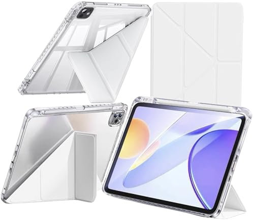 A-BEAUTY Custodia Compatibile con iPad (A16) 11a/10a Generazione (2025/2022) Cover Trasparente Antiurto con Portapenne & Staffe Adattatore, Supporto Trifold 6 in 1 a Forma di Y, Bianco